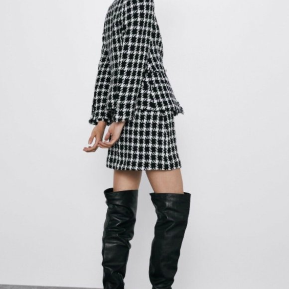 Zara Houndstooth Textured Mini Belted A-Line Skirt - Picture 14 of 15